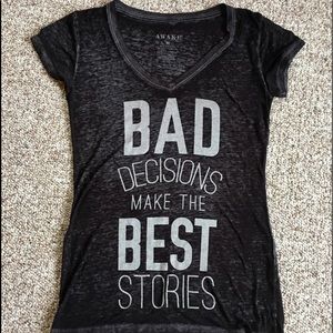 Bad Decisions black v-neck t- shirt. Size M